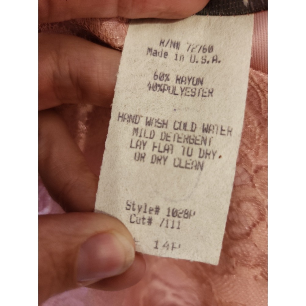 Vintage New Looks California Trendy Pink Lace Tonal Shift Dress Size 14P Floral - Picture 5 of 16
